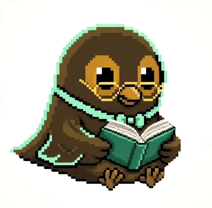 Chiwi, el pinzón mascota del estudio, analizando y leyendo