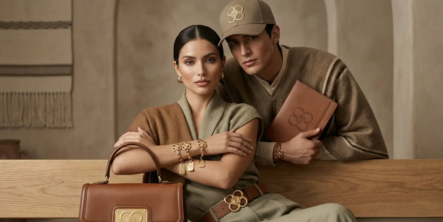 Campaña lifestyle con el monograma aplicado en accesorios de cuero
