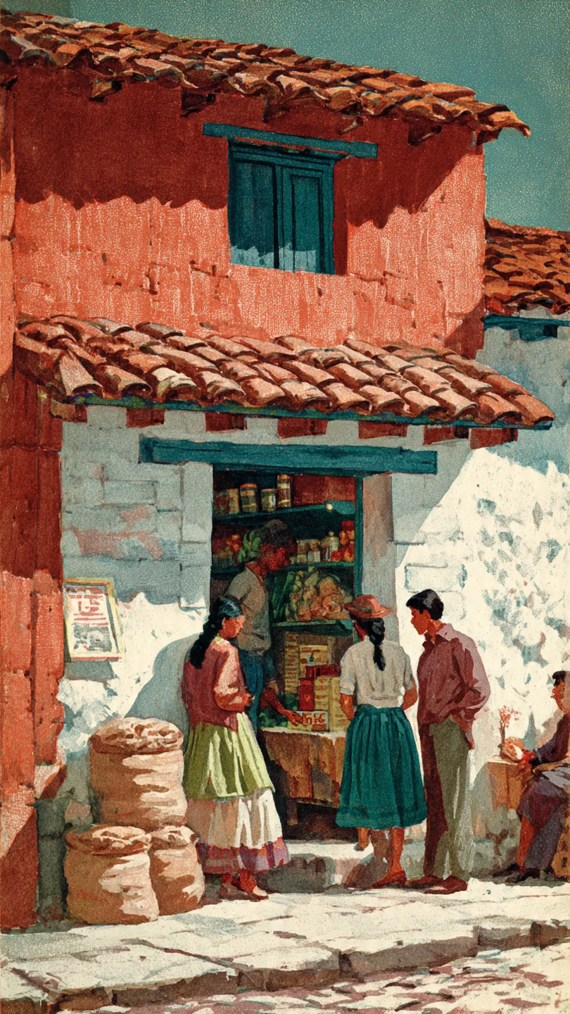 Ilustración en acuarela de una tienda de barrio